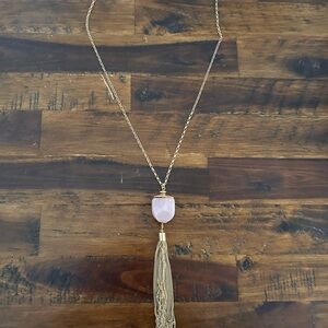 Gold and Pink Tassel Pendant Necklace